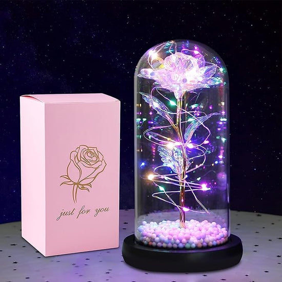 Artificial Tulips in Crystal Box, Galaxy Glass Rose Flower with LED Light Great Gift Ideas for Valentine&