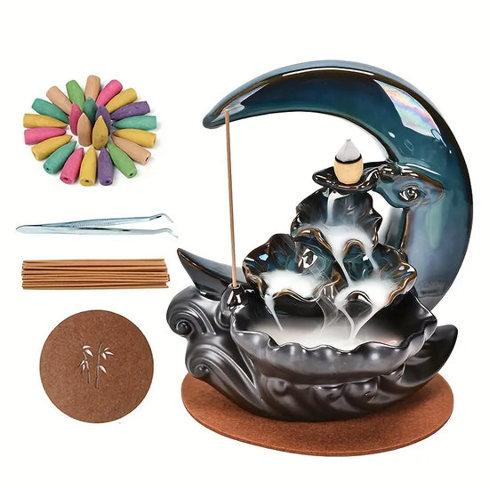 Ceramic Moon Cascade Incense Set