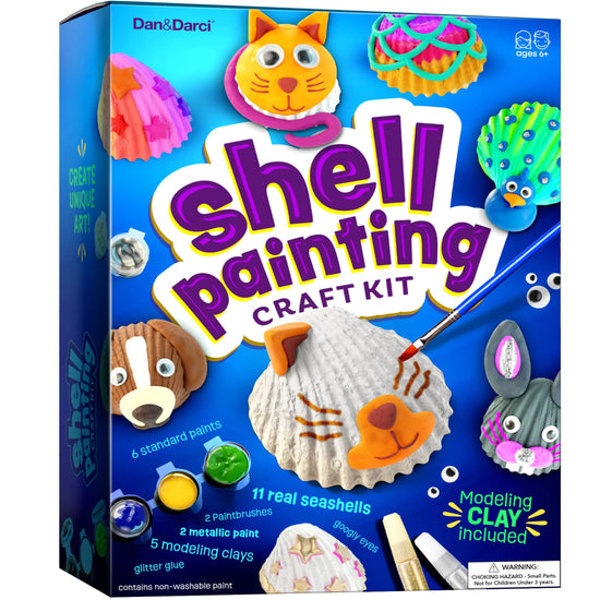 Dan&Darci Kids Sea Shell Painting Kit - Arts & Crafts Gifts for Boys and Girls Ages 6-12 - Craft Activities Kits - Creative Art Activity Easter Gift Toys for Age 6 7 8 9 10 11 & 12 Year Old 8-12
