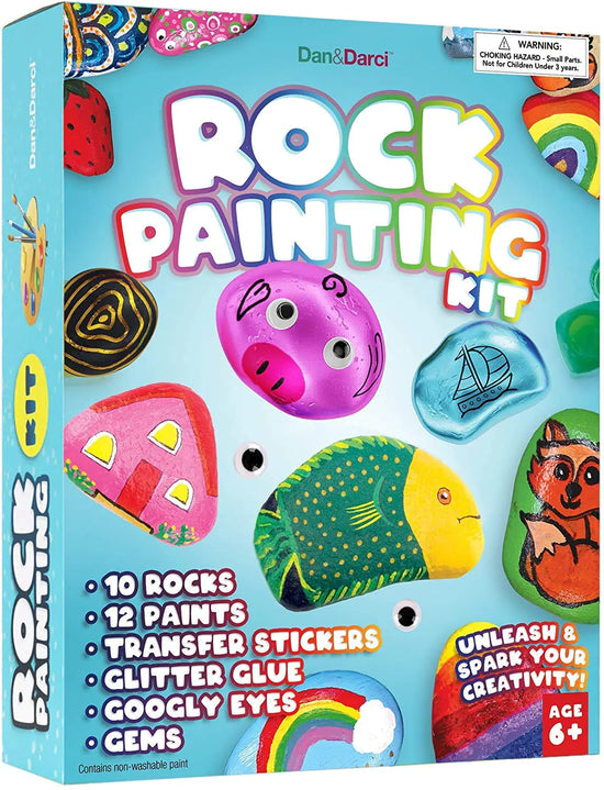 Dan&Darci Rock Painting Kit for Kids - Arts and Crafts for Girls & Boys Ages 6-12 - Easter Craft Kits Art Set - Supplies for Rock Paint - Best Tween Gift Ideas for Kid Activities Age 6 7 8 9 10 11